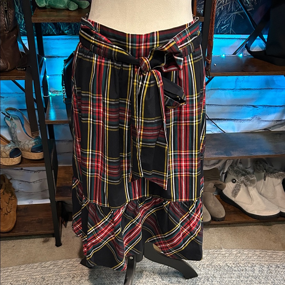 J. Crew Asymmetrical Plaid Skirt in Red and Yellow